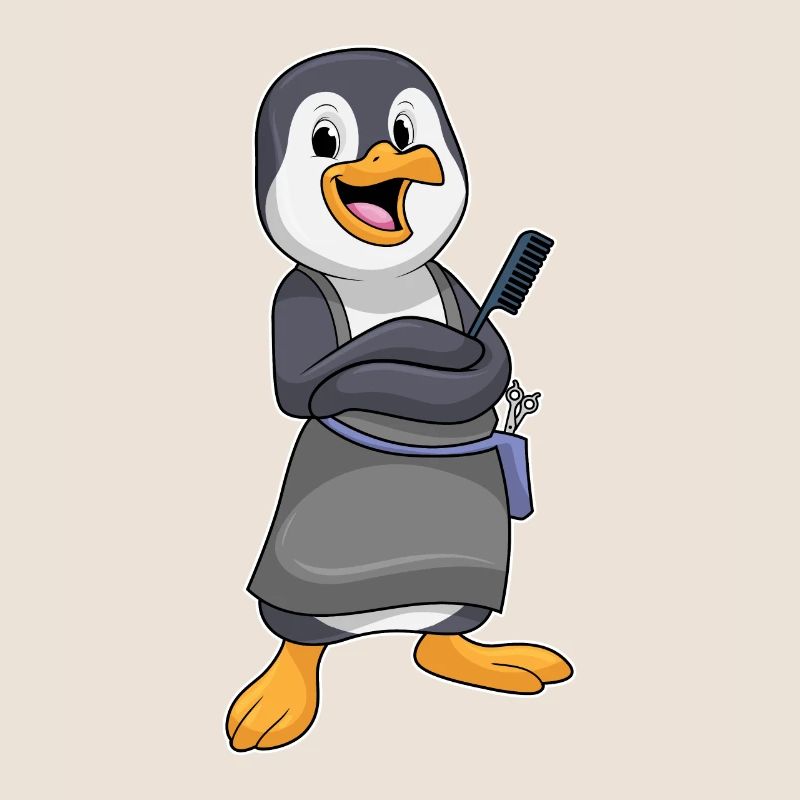 Pingouin comme coiffeur avec un peigne