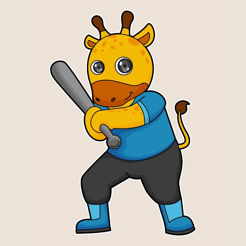 Giraffe playing baseball with a baseball bat