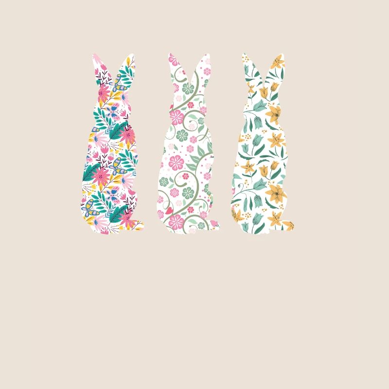 Easter Three Bunnies Rabbit Flower
