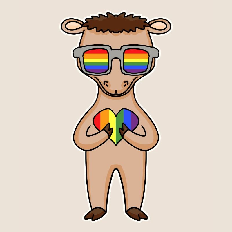 Regenbogen - Kamel mit Brille und Herz
