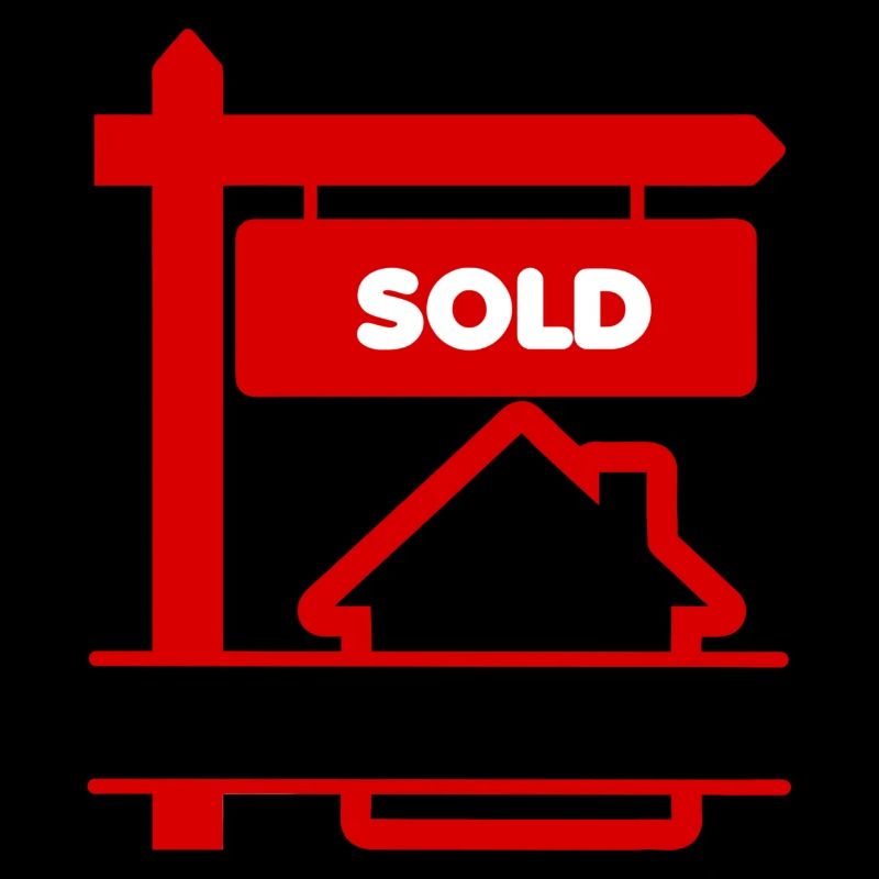 Rotes Logo-Schild verkauft