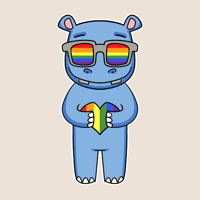 Regenbogen - Nilpferd mit Brille und Herz