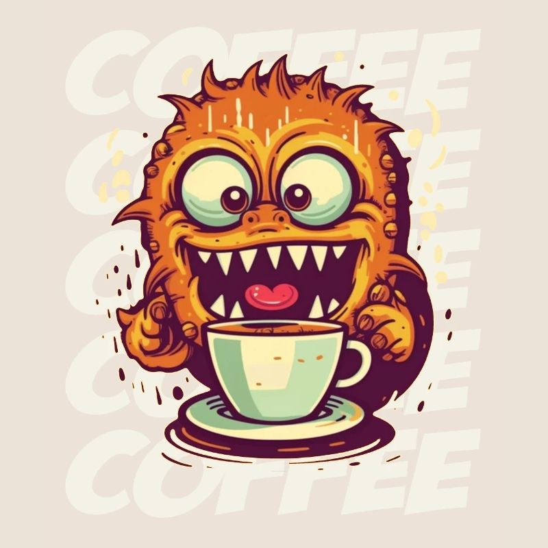 Kaffeemonster mit Schriftzug