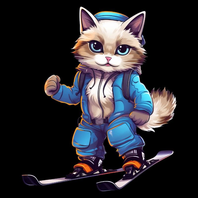Ragdoll Katze Ski Wintersport Skifahrer