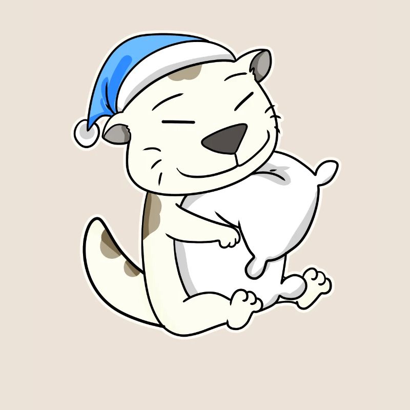 Sleeping Tired - Cat with Pillow and Sleepy Cap