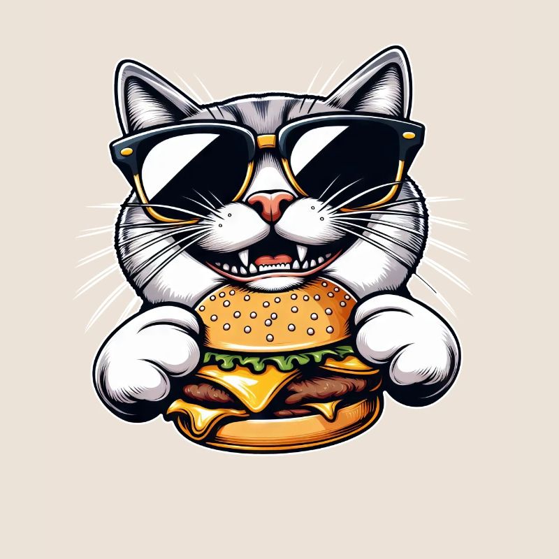 Chat nerd cool mangeant hamburger cheeseburger