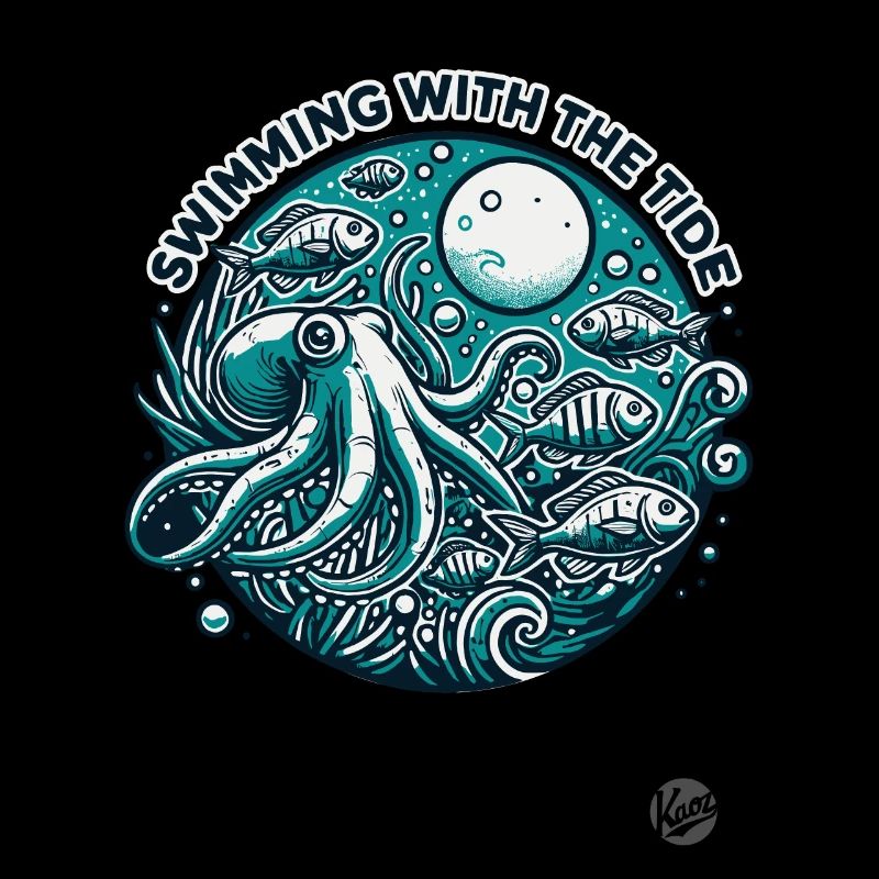 Moon and tide, swimming in the ocean with fish