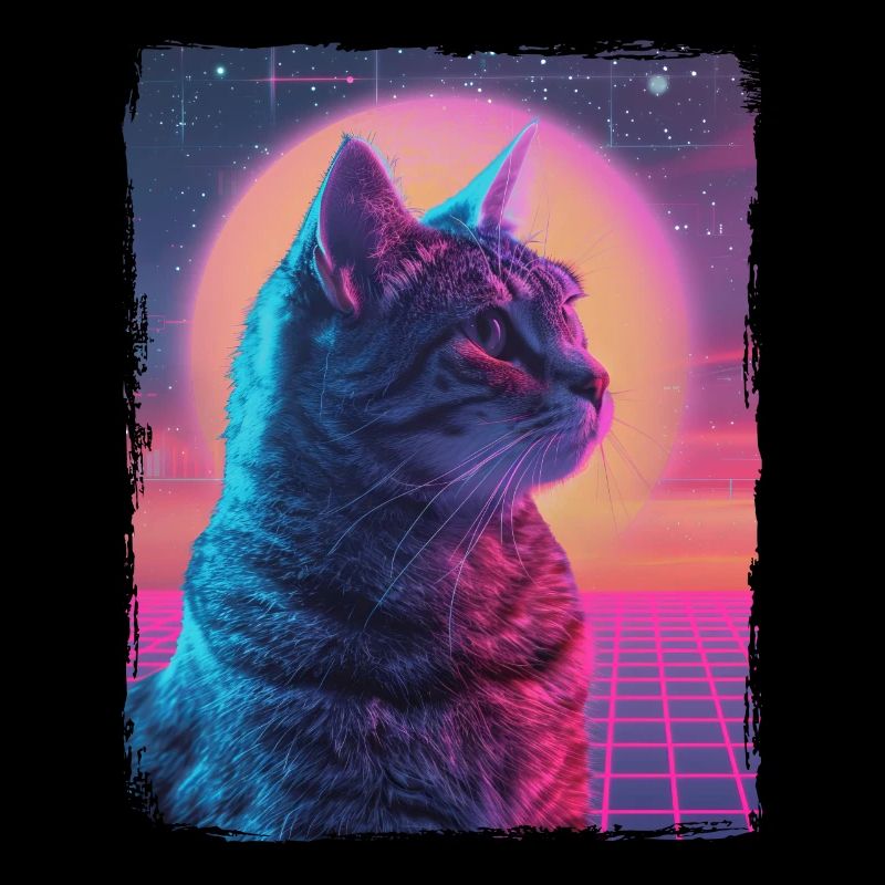 Funny Cute Retro Cat Animal 80s Neon Sun Fat Cat