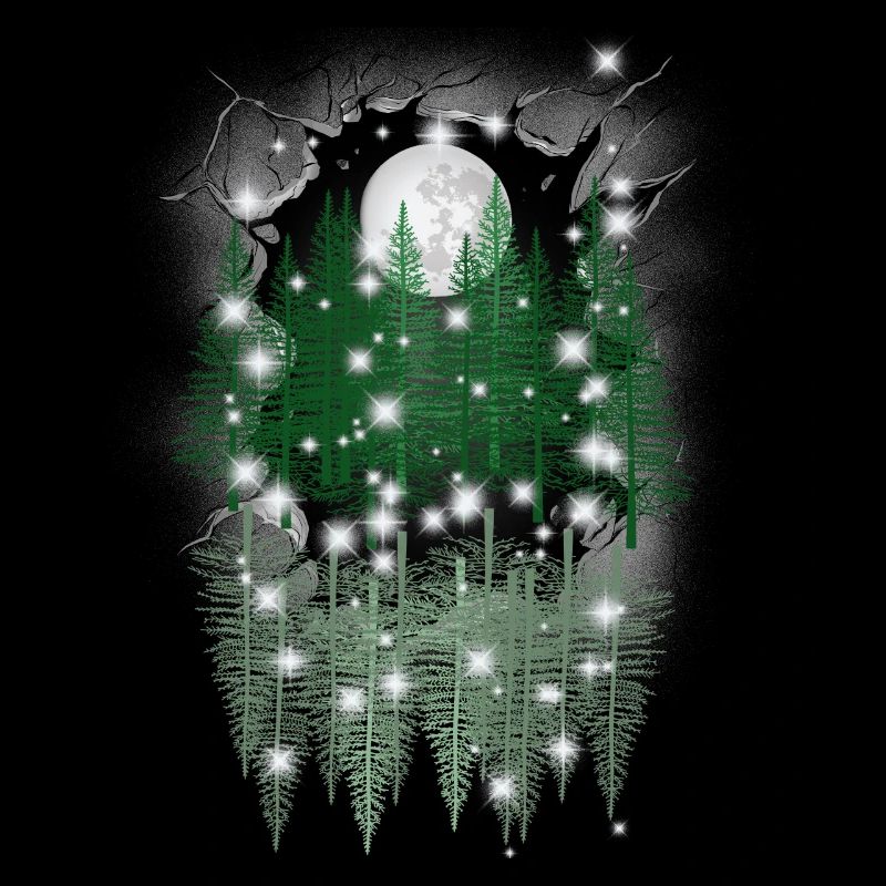 mystical nature moon forest spruce trees reflection