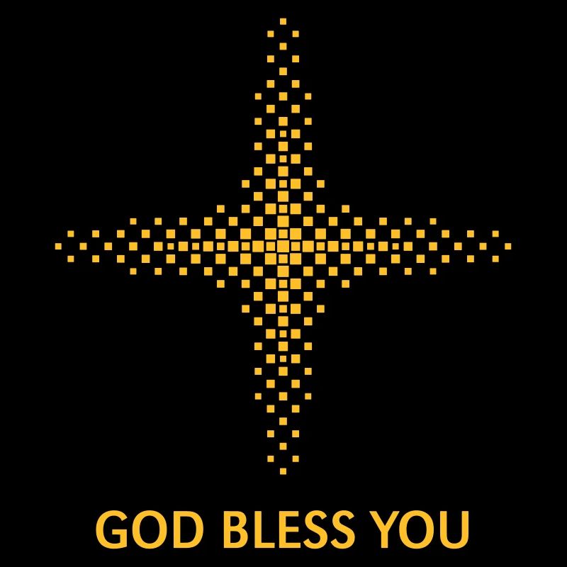 God Bless You (Religion / Cross / Squares / Gold)