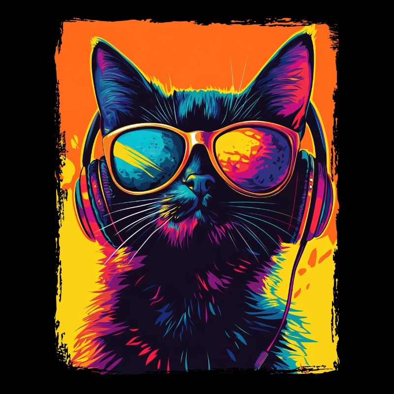 DJ Cool Black Cat mit Kopfhörern EDM Musik Techno