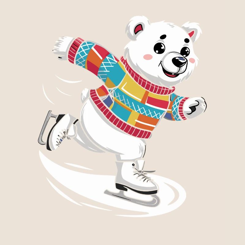 Niedlicher Eisbär Eislaufen im bunten Pullover