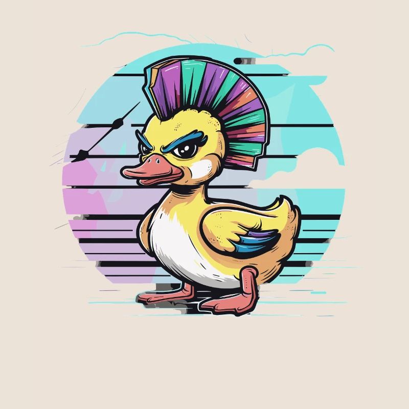 Punk duck avec mohawk arc-en-ciel devant
