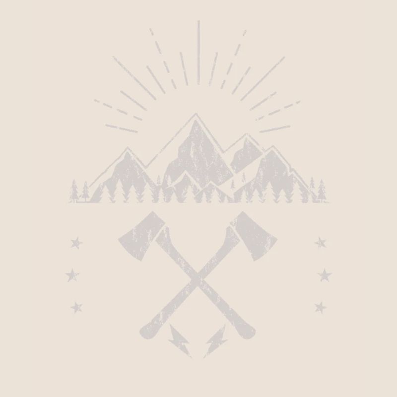 Montagne accidentée lever de soleil hache emblème