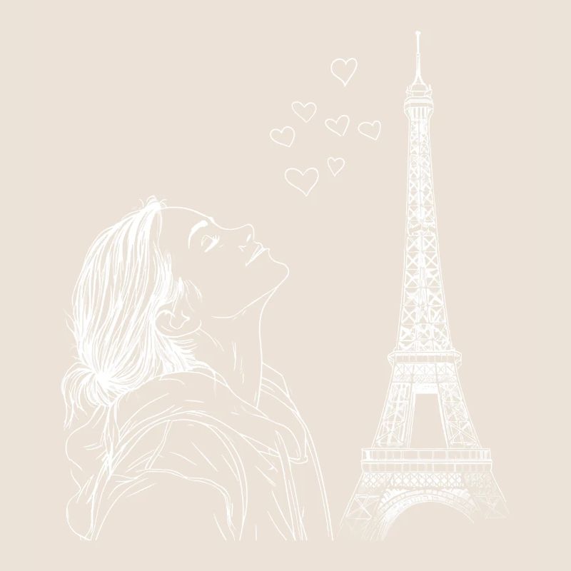 Paris Eiffelturm Frankreich Frau Herzen Line Art