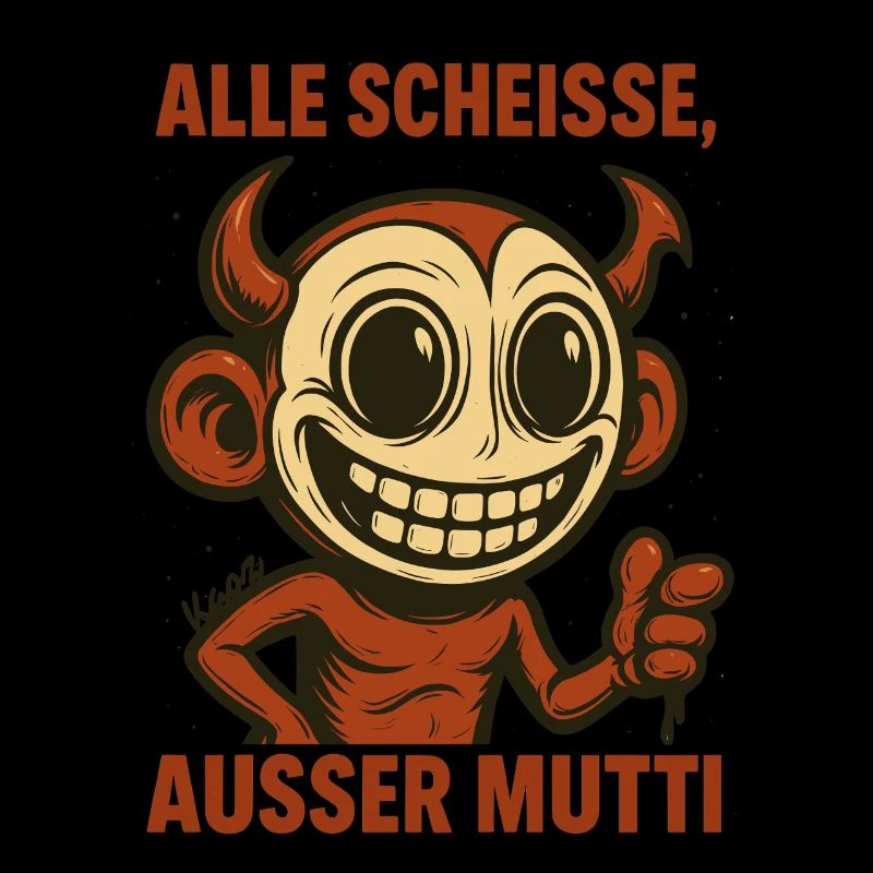 Grinsender Teufel mit Spruch über die gute Mutter