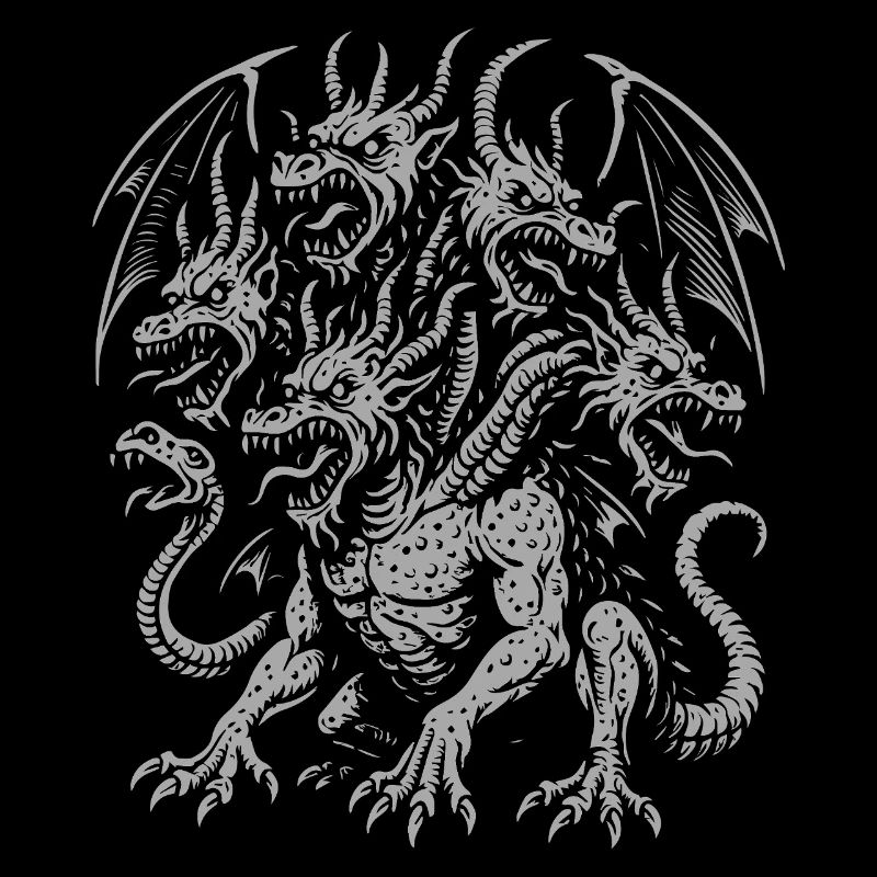 Bukavac -Mythical Multi-Headed Dragon Illustration