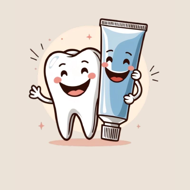 Smiling tooth with toothpaste