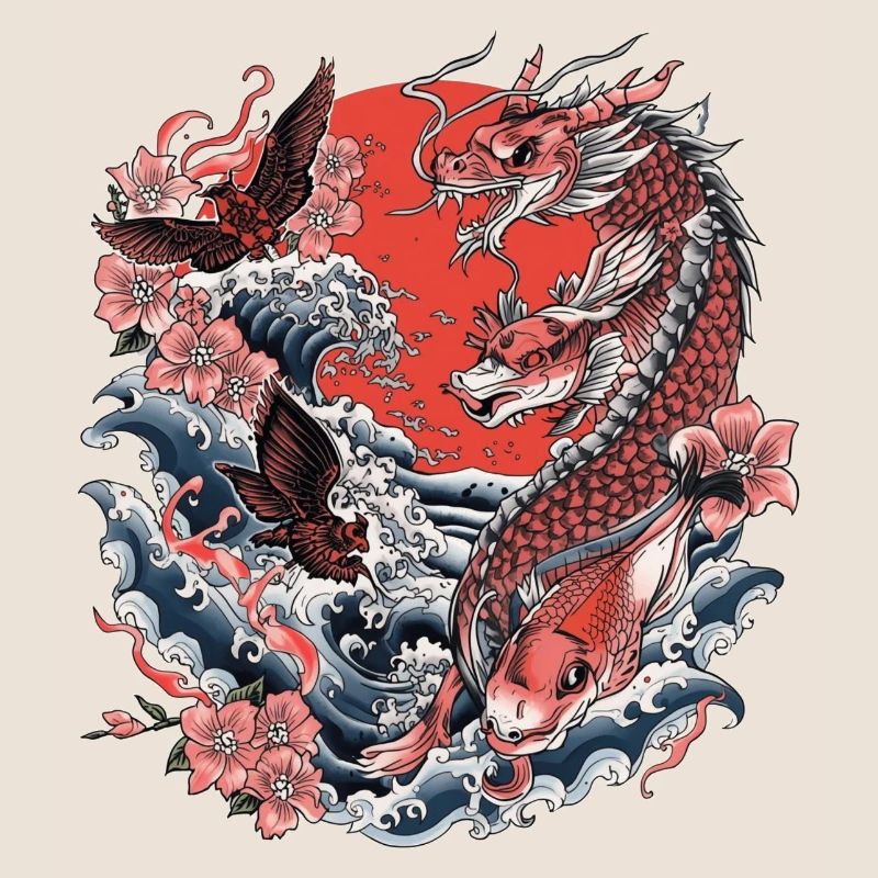 Koi, Waves and Cherry Blossom