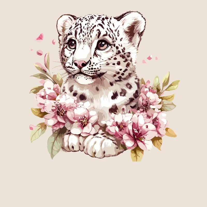 Leopard cub with flower wreath