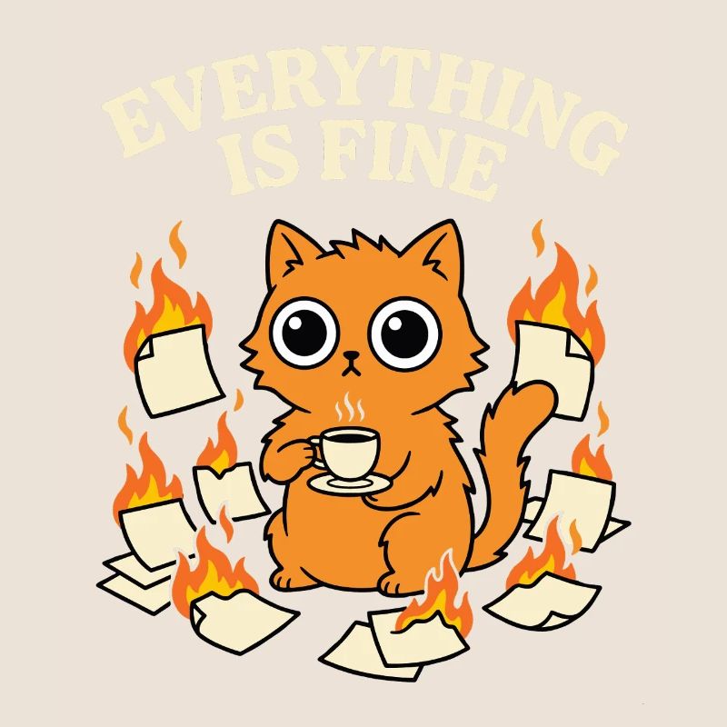 Everything Is Fine Coffee Cat Chaos Funny