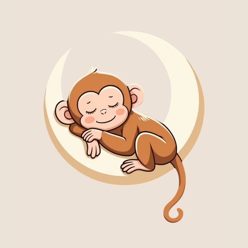 Sleeping monkey on moon pillow