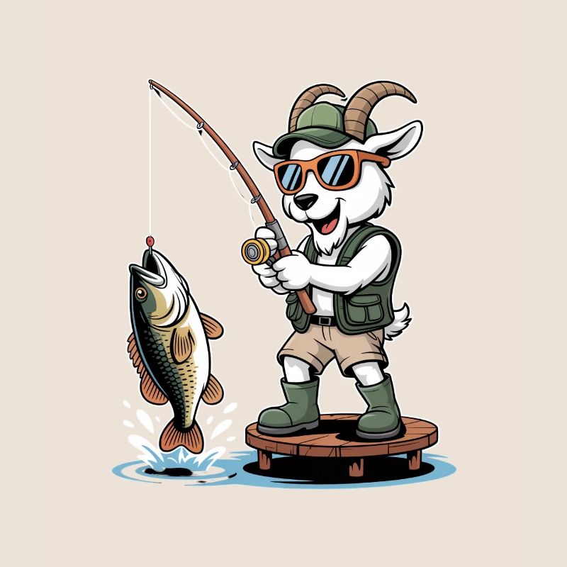 Chèvre de pêche drôle avec une grosse prise