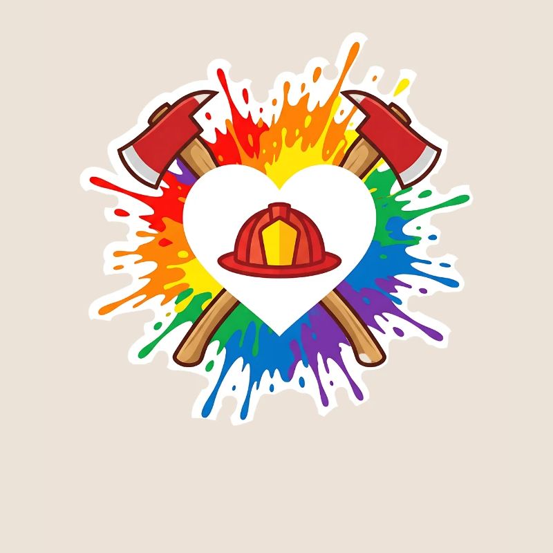 Feuerwehr Pride Herz Helm Regenbogen Axt