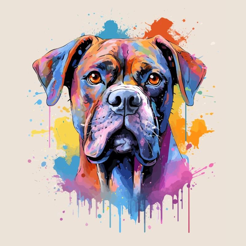 Chien boxer coloré à l’art éclaboussé