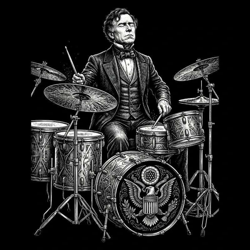 Franklin Pierce plays drums