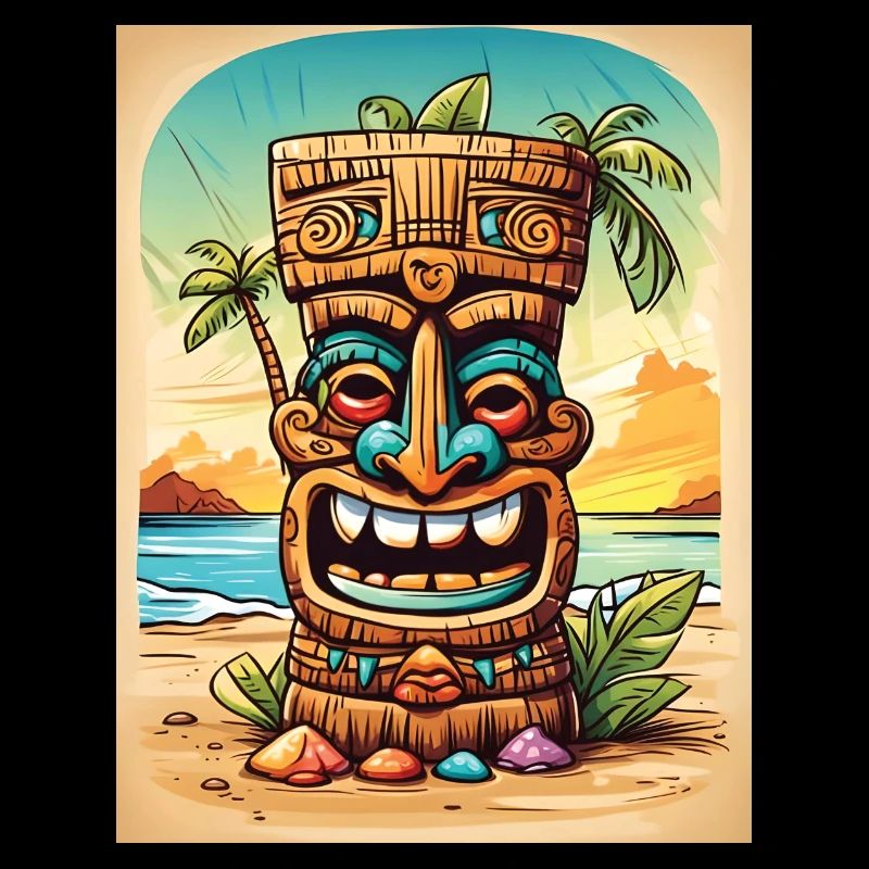 Dessin animé de la statue Tiki