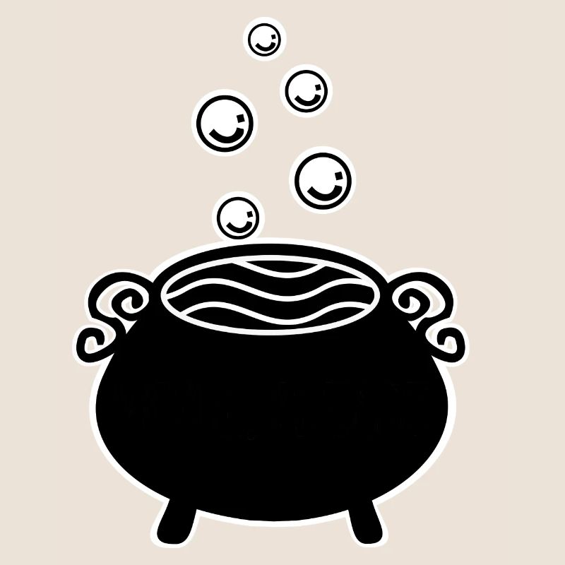 bubbling witch's cauldron black white