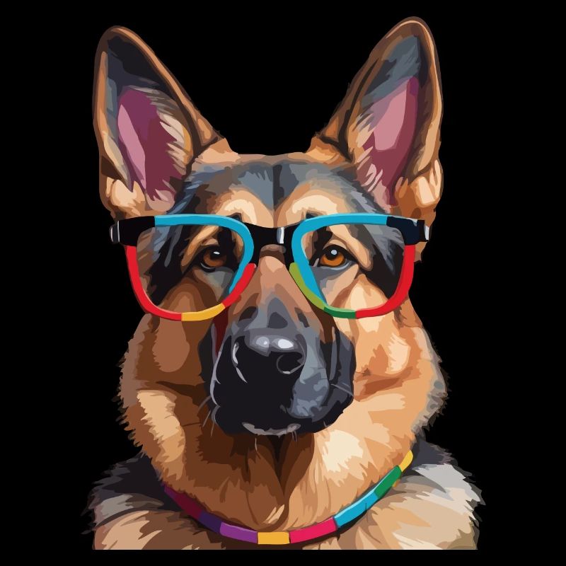 Deutscher Schäferhund mit Brille Cool Colorful