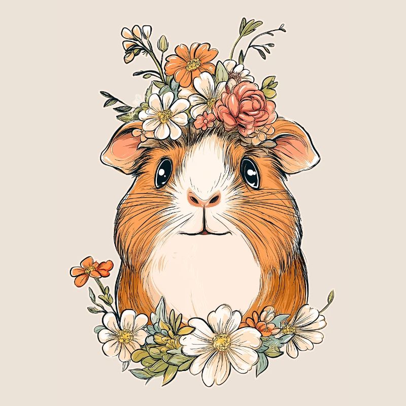 Cochon d’Inde avec des fleurs