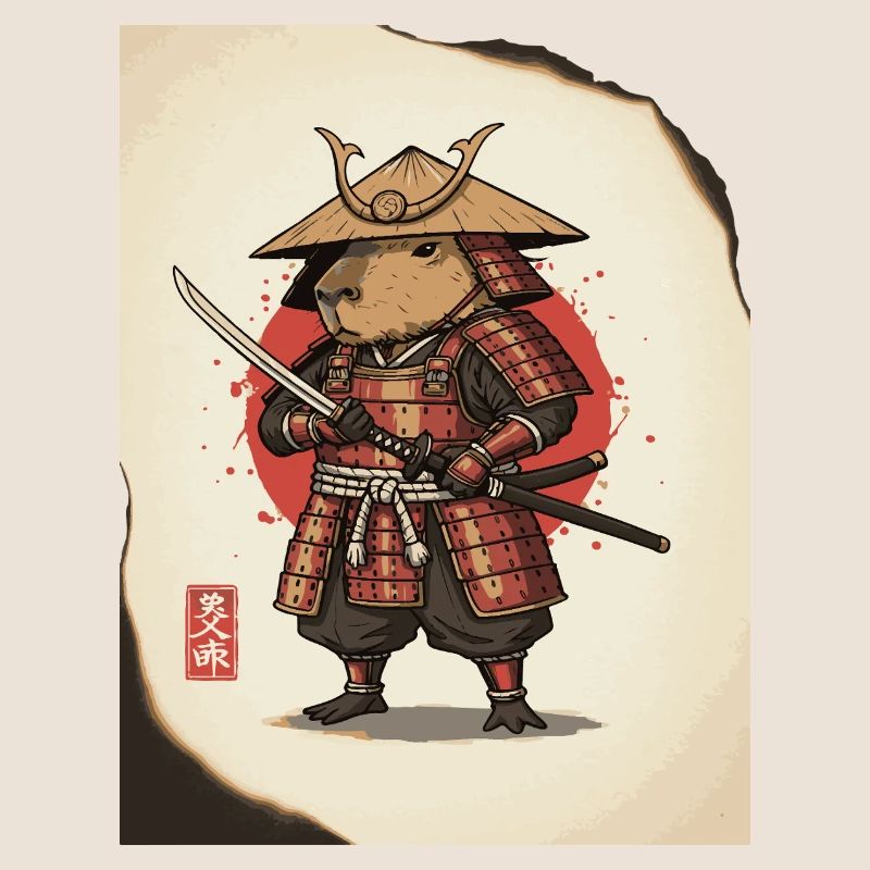 Anthropomorphe Ratten-Samurai in Rüstung