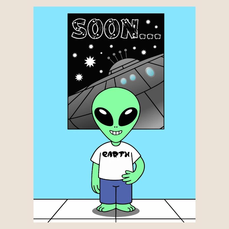 Alien devant le vaisseau spatial Terre