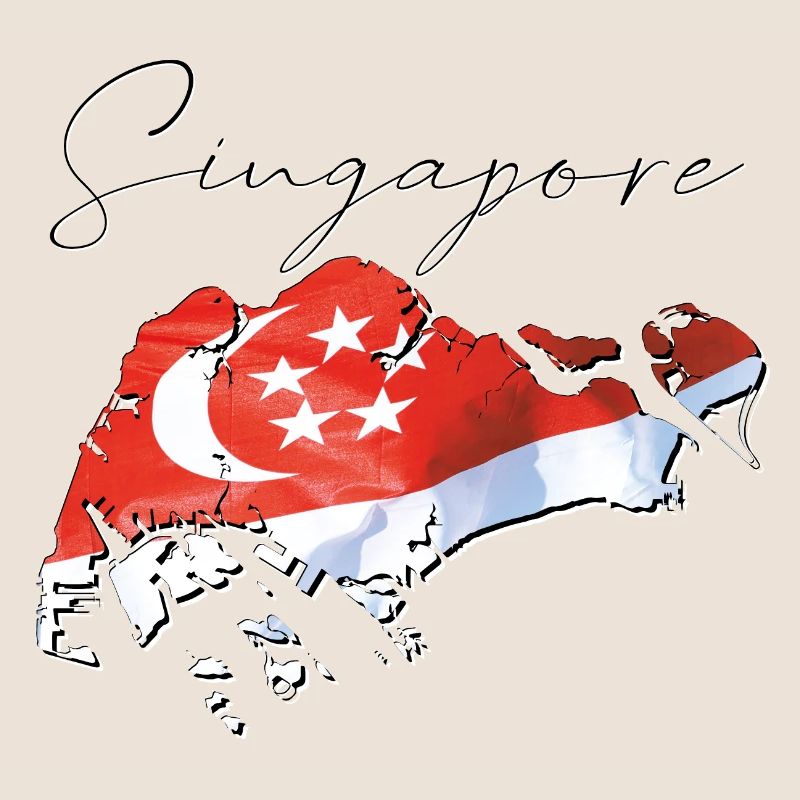 Drapeau de Singapour sur la carte de Singapour EN