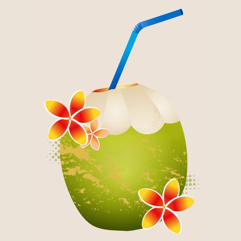 Cocktail de noix de coco décoré avec fleur & paille
