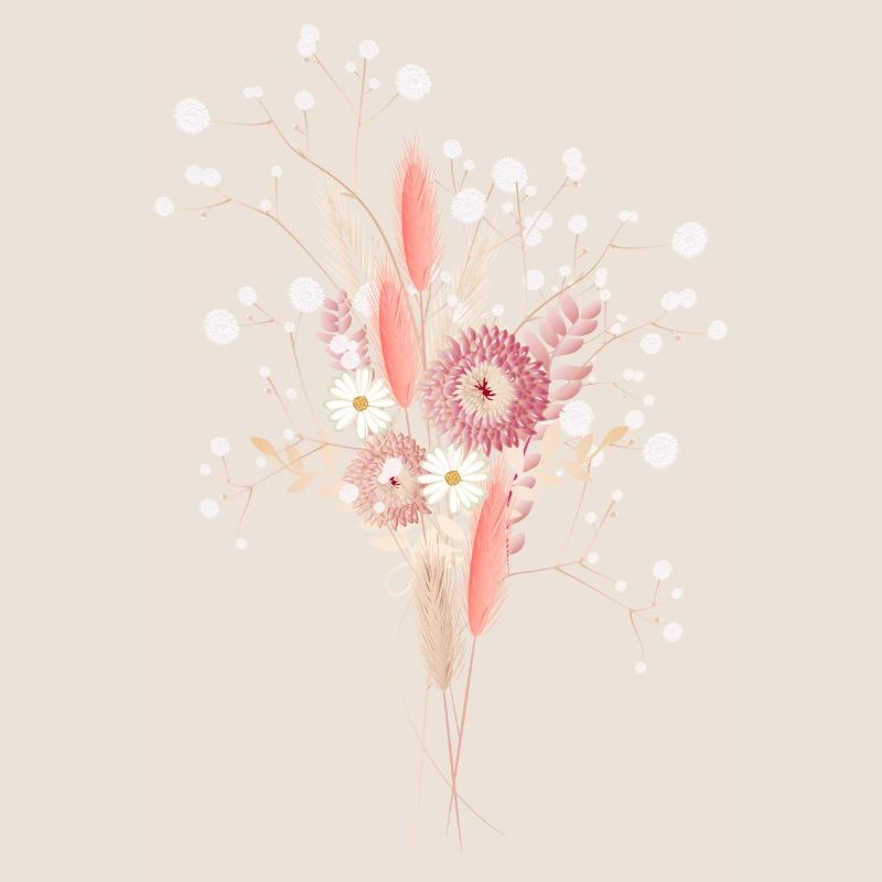 Bouquet de fleurs séchées avec illustration de l’haleine de bébé