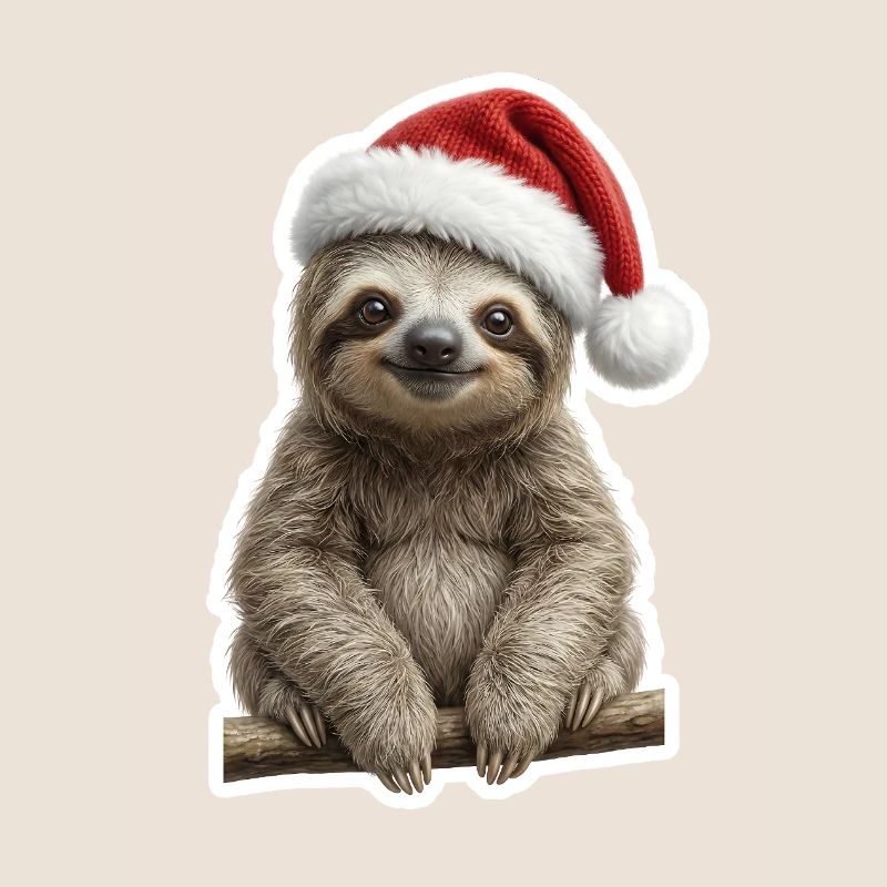 Deeply relaxed sloth celebrates Christmas