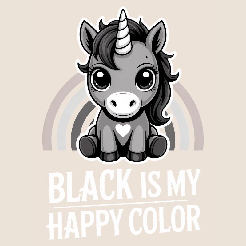 Gris licorne arc-en-ciel : Le noir est ma couleur joyeuse