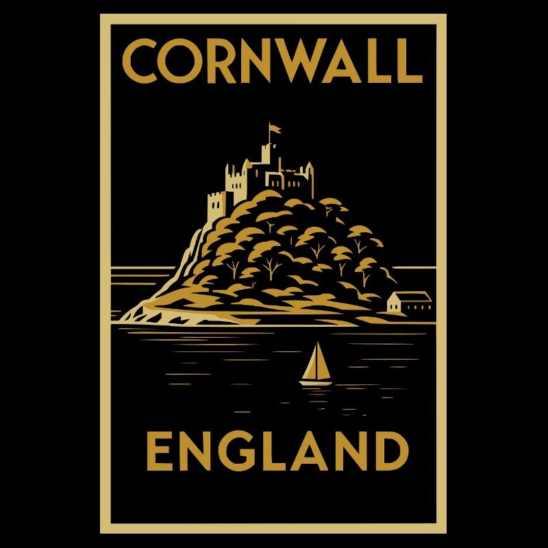 Cornwall, Angleterre – Affiche de voyage Art déco