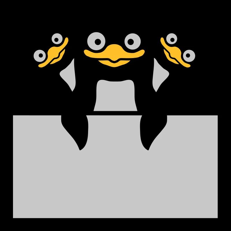 3 Pinguine hinter Schild