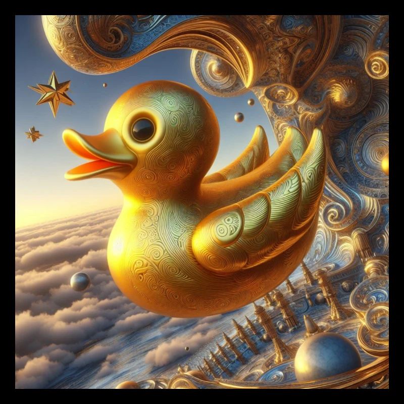 Golden Bath Duck in Hyperrealism Risograph