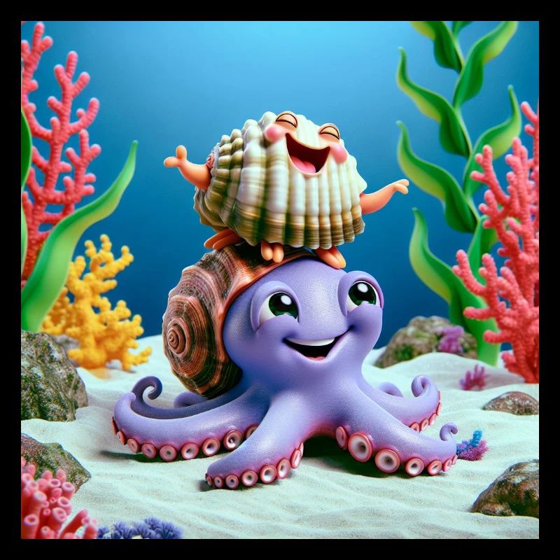 Squid with a clam on its head
