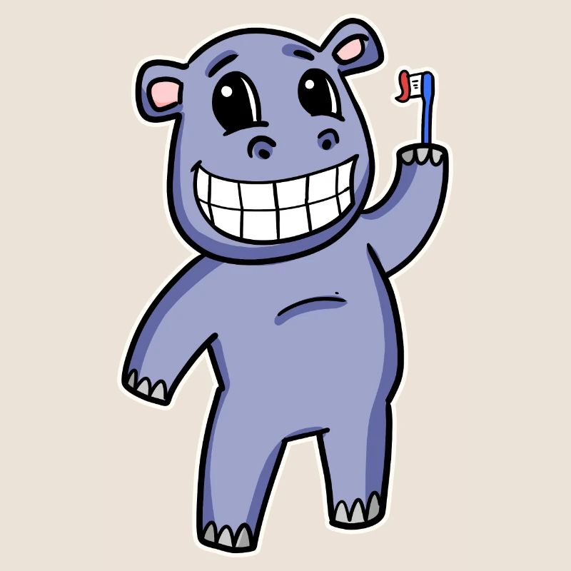 Hippopotame avec brosse à dents