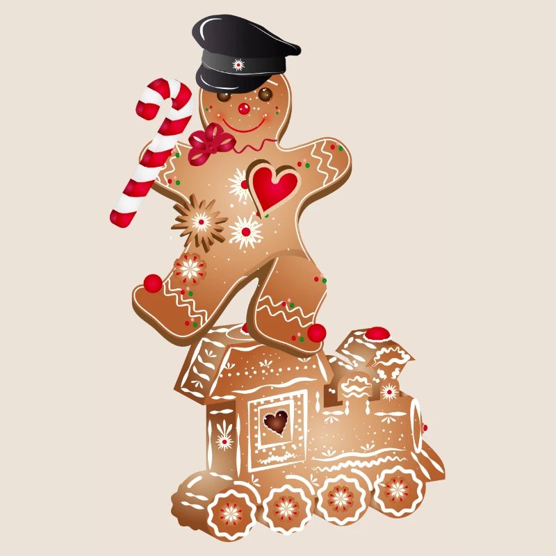 Gingerbread man as engine driver on the gingerbread locomotive