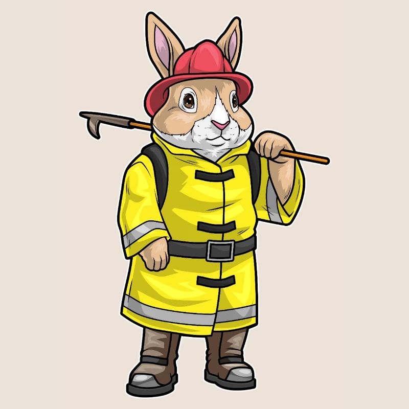 Rabbit Firefighter Tearing Hook Fire Brigade