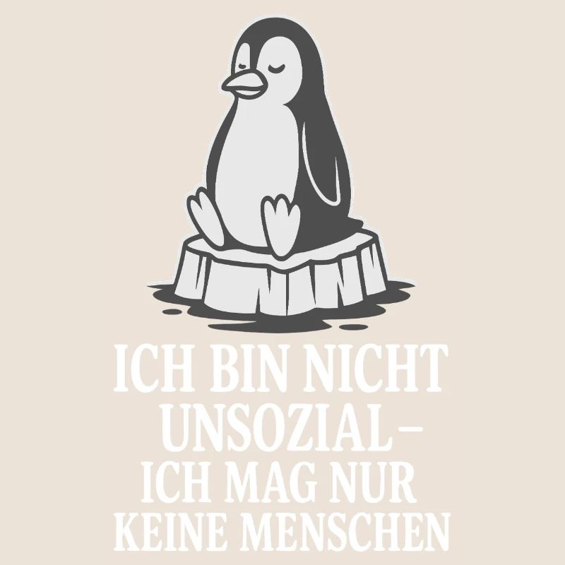 Pinguin auf Eis mit Spruch