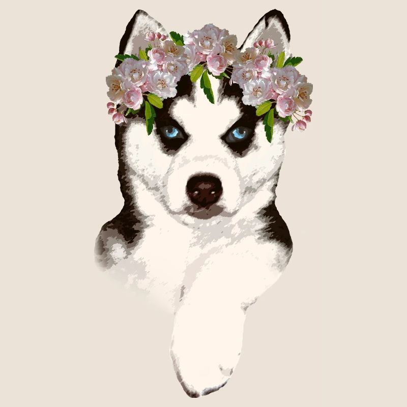 Husky avec couronne de fleurs
